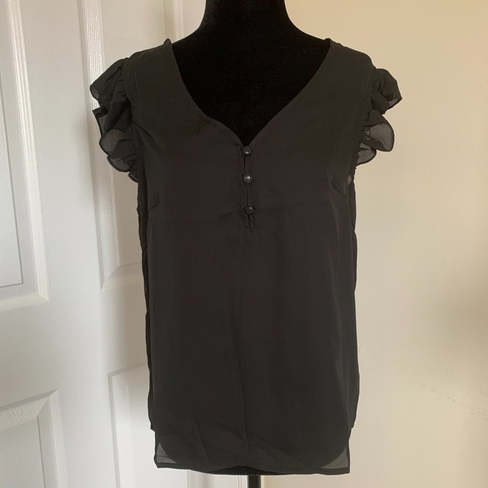 Chiffon Ruffle Sleeve Blouse Black - Picture 6 of 8